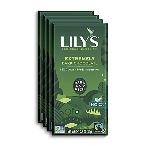 Extremely Dark Chocolate Bar by Lily's | Made with Stevia, No Added Sugar, Low-Carb, Keto Friendly | 85% Cocoa | Fair Trade, Gluten-Free & Non-GMO | 2.8 ounce, 4-Pack