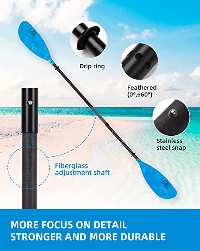 OCEANBROAD Adjustable Kayak Paddle 86in/220cm to 94in/240cm Kayaking Boating Canoeing Oar with Paddle Leash 1 Paddle