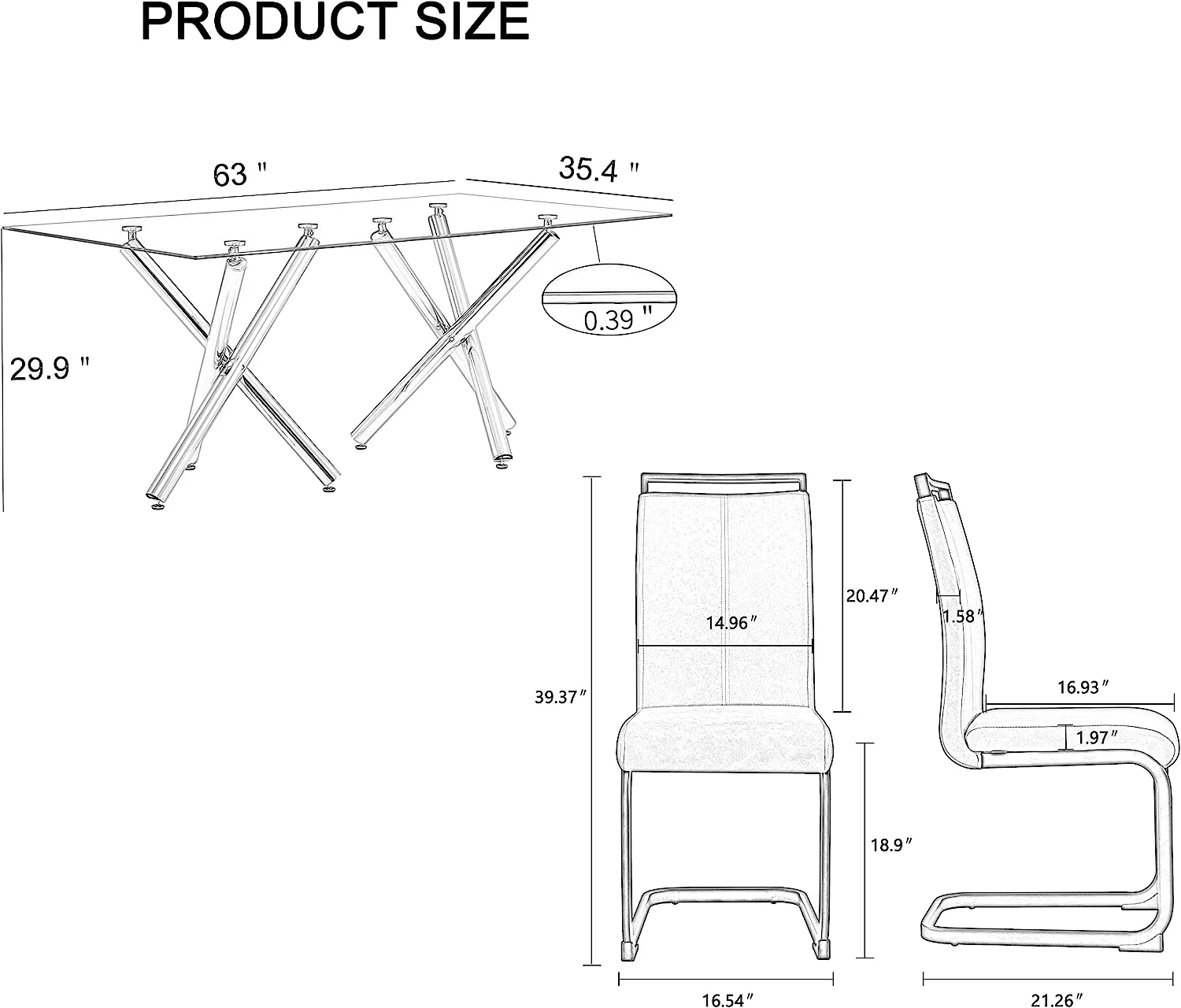 Contemporary Modern Dining Table with 6 Faux Leather Chairs  Rectangular Tempered Glass Dining Room Table for 6  Luxury Silver Metal Legs  Dining Room Table Chair Set Home Office Furnitur