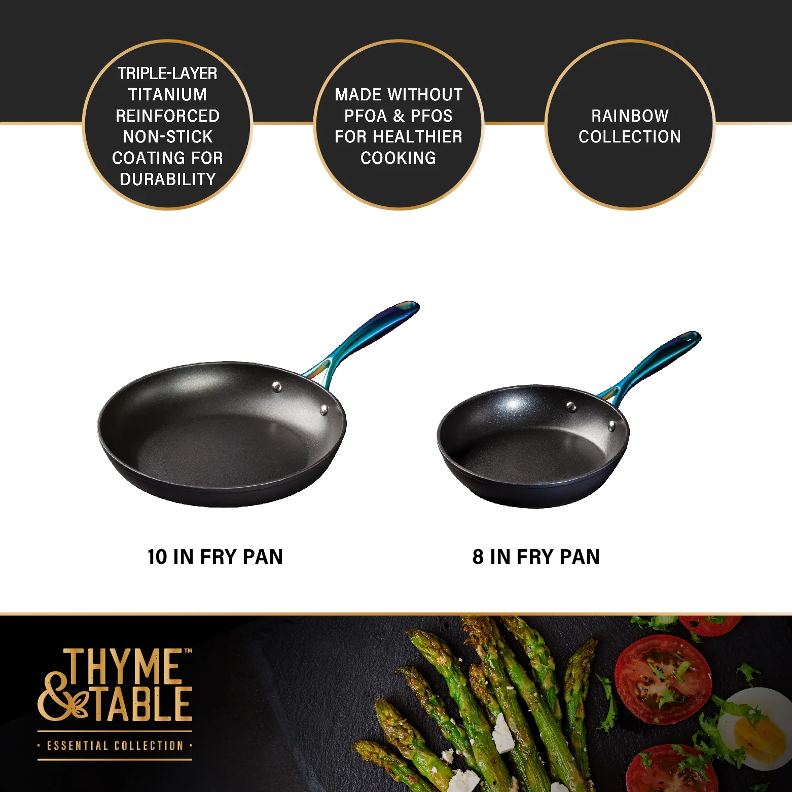 Thyme & Table Non-Stick 12-Piece Signature Cookware Set, Black & Rainbow