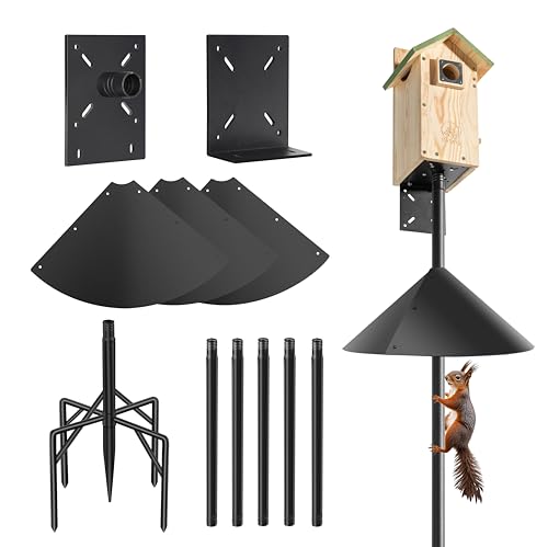 77 Inch Heavy Duty Bird Feeder Pole for Outdoors with 5-Prong Base and 2 Plates, Rust-Proof Metal Smart Bird Feeder Stand/Post, Adjustable Birdhouse Pole, Weather Station Mounting Kit