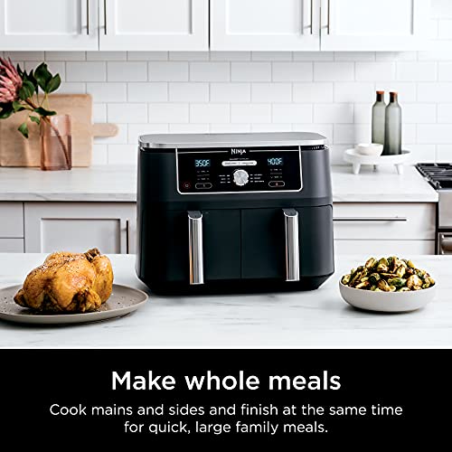 Ninja Foodi 10QT 6-in-1 DualZone Smart XL Air Fryer, 2 Independent 5QT Baskets, Smart Cook Thermometer, Match Cook, Smart Finish, Air Fry, Roast, Bake, Dehydrate, Reheat, Grey, DZ550