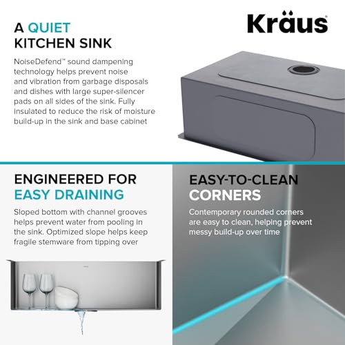Kraus KHU101-24L Standart PRO 24-inch Undermount 16 Gauge Single Bowl Laundry and Utility Sink, 24 Inch, Tight Radius