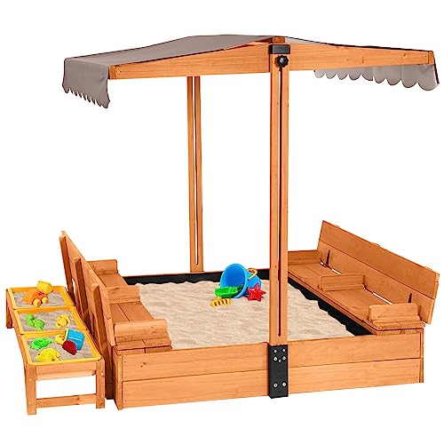 Aivituvin Kids Sand Boxes with Canopy Sandboxes with Covers Foldable Bench Seats, Children Outdoor Wooden Playset - UPGRADE Retractable Roof (47x47Inch)