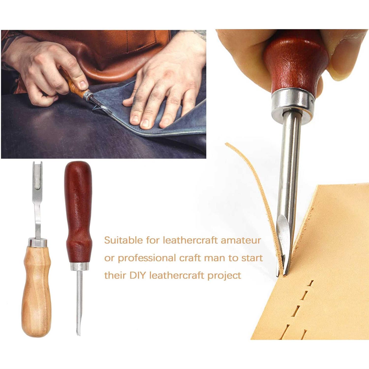 18Pcs Leather Stitching Working Tools kit Leather Craft Tools Perfect for Stitching Punching Cutting Sewing Leather Craft Making DIY Leathercraft - Shop Hardware Tools Online Store