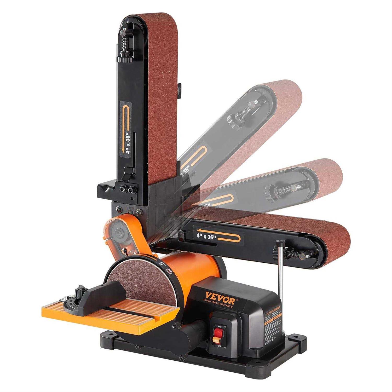 VEVOR Belt Disc Sander Combo 6 Disc Sander and 4×36 Belt Sander with 4.3A Induction Motor 3570RPM Bench Sander & 0-90° Tiltable Belt and 0-45°