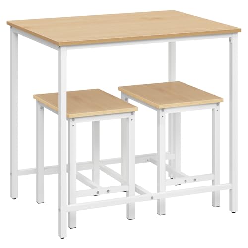 HOOBRO 3-Piece Industrial Dining Table Set, Kitchen Table, Space Saving Dinette for Kitchen, Dining Room, Small Space, Breakfast Nook, Living Room, Party, Natural and White WN75CZ01G1