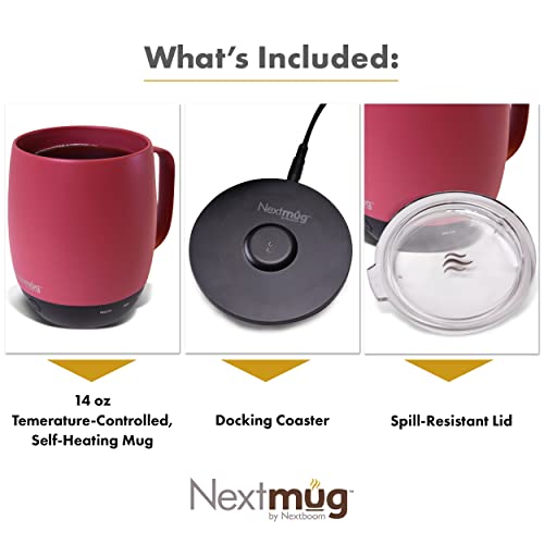 Nextmug - Temperature-Controlled, Self-Heating Coffee Mug (Burgundy - 14 oz.)