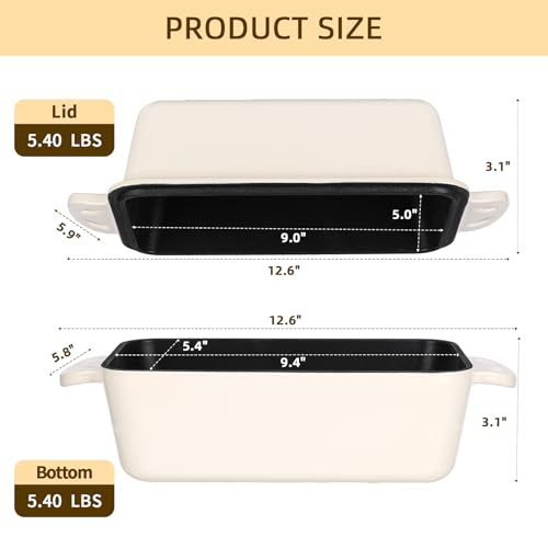 9x5 Enameled Cast Iron Loaf Pan with Lid - 2 in 1 Homemade Sourdough Bread Baking Pan