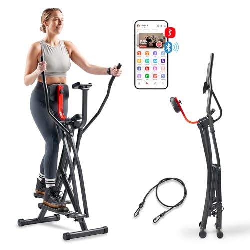 Sunny Health & Fitness Smart Air Walk Elliptical, Foldable Machine w/ 30-INCH Stride, Cardio Cross Trainer Glider for Home Exercise, Free SunnyFit App Bluetooth Link, Optional Adjustable Resistance