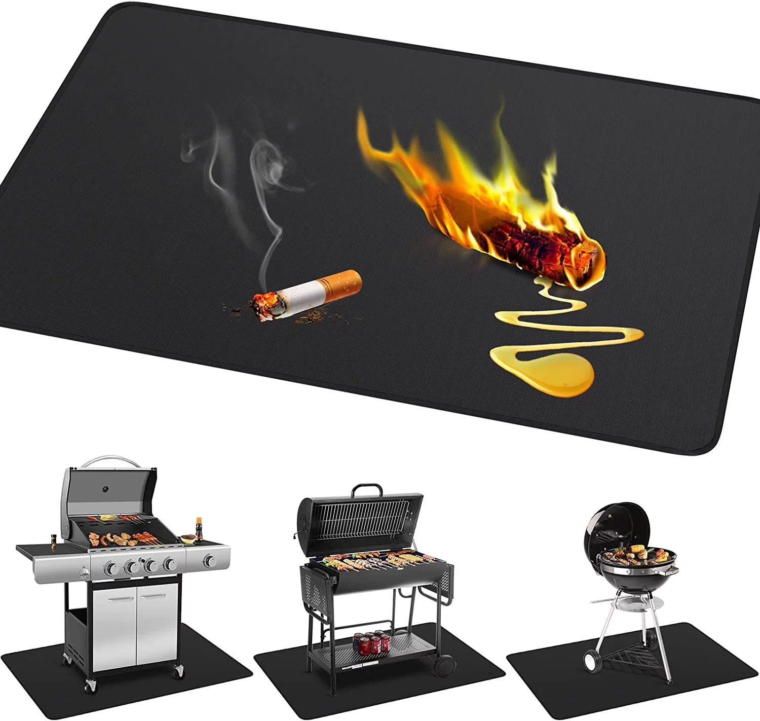 60*42in grill mats for outdoor grill，Large Under Grill Mat for Outdoor Charcoal, Flat Top, Smokers, Gas Grills, Fireproof Grill Pads, Indoor Fireplace Mat Prevents Ember Damage Wood Floor