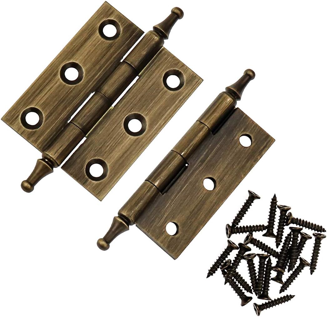 LC LICTOP 2 Inch Antique Pure Brass Hinges Crown Head Butt Hinges for Furniture Cabinet Drawer Door 2pcs