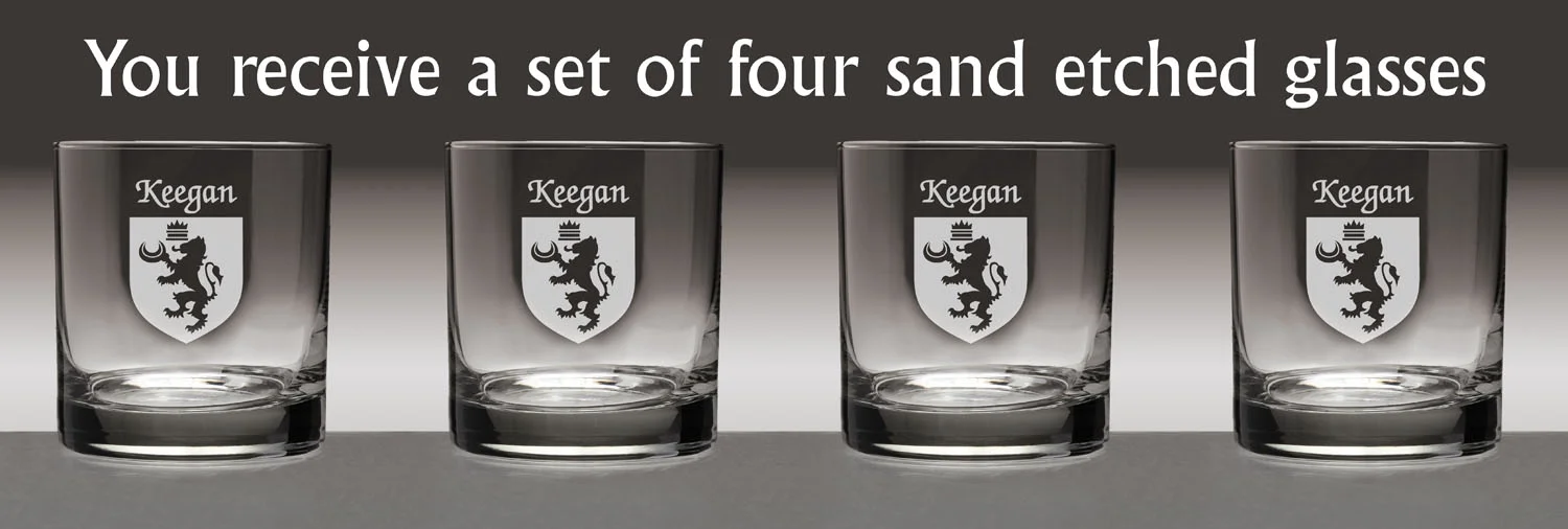 Keegan Irish Coat of Arms Tumbler Glasses - Set of 4 (Sand Etched)