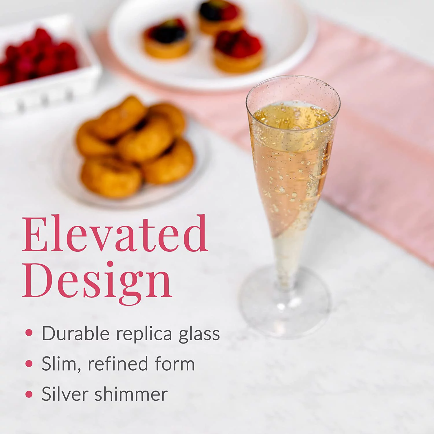 Prestee Plastic Champagne Flutes Disposable - 100 Pack | Silver Glitter Plastic Champagne Glasses | Glitter Clear Plastic Cups | Mimosa Glasses | Wedding Party Bulk Pack