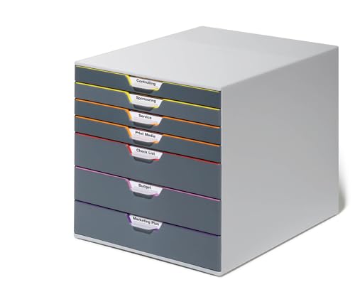 Durable Varicolor 10 Drawer Unit - Gray Desktop Drawer Set with 10 Color Coded Draws - Letter to Folio Size Files - Perfect for Storing Documents and Paper Work