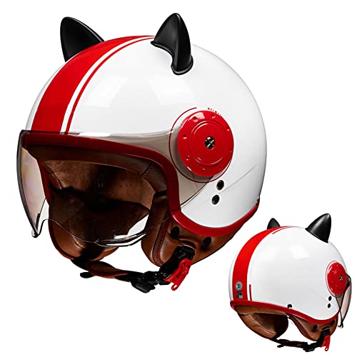 Women's Cat Ear Helmet, Open Face Retro Motorcycle Half Helmets DOT Approved Lightweight and Breathable Unique Design - Summer Sun Protection, for ATV Scooter Moped Cruiser Helmets