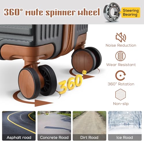 imiomo 20 Inch Expandable Carry on Luggage Sets with Spinner Wheels, Hard Shell Lightweight Rolling Travel Carry-on Suitcase with TSA Lock, Black