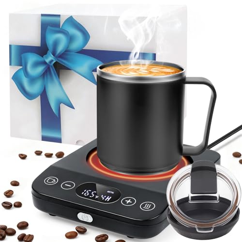 Coffee Mug Warmer & Mug Set Christmas Gifts, 30W Coffee Cup Warmer with 15.5oz Cup for Desk with Auto Shut Off, Timer Function, Smart Mug Heater for Heating Coffee, Tea, Candle, Beverage