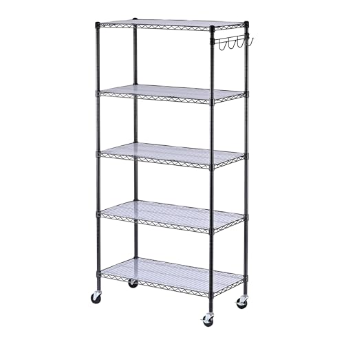 Alera 5-Shelf Wire Shelving Kit with Casters and Shelf Liners, 48w X 18d X 72h, Black Anthracite