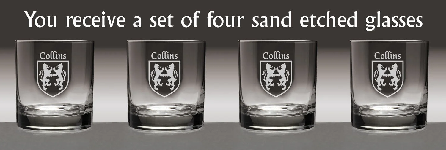 Collins Irish Coat of Arms Tumbler Glasses - Set of 4 (Sand Etched)