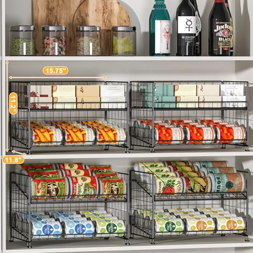 Adjustable Can Rack Organizer, Stackable Can Storage for Kitchen Pantry Cabinet, 2-Tier Can Holders for Food, Multifunctional Can Dispenser for Snacks Soda-3 Pack