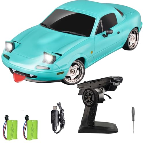 LD1899 1/18 RC Drift Car GTR R34 2.4GHz RWD with Gyroscope on-Road Alloy Body Shell Racing Cars Radio Control (Blue)