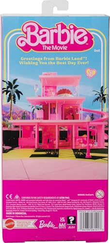 Barbie The Movie Ken Doll Wearing Pastel Pink and Green Striped Beach Matching Set with Surfboard and White Sneakers