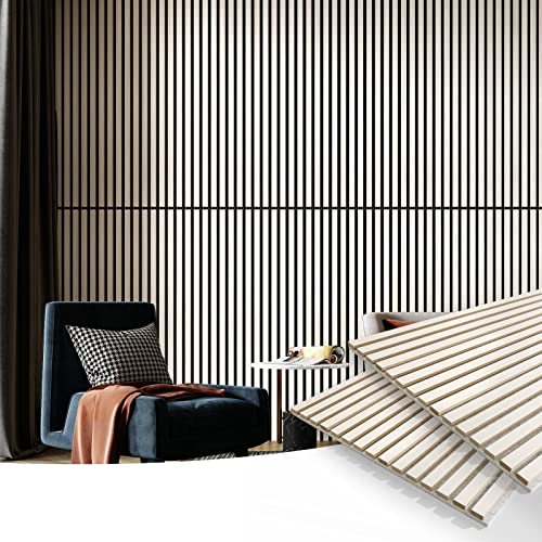 Art3d 4pcs-107 x 8in Slat Acoustic Panel for Wall and Ceiling, 3D Fluted Sound Absorbing Panel with Wood Finish, White Elm