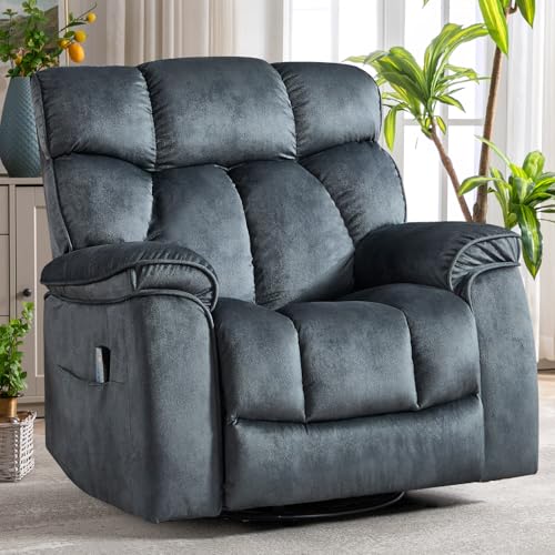 INZOY Massage Swivel Rocker Recliner with Heat and Vibration, Manual Rocking Recliner Chair with Vibrating Massage, Comfy Padded Overstuffed Soft Fabric Heated Recliner, Brown