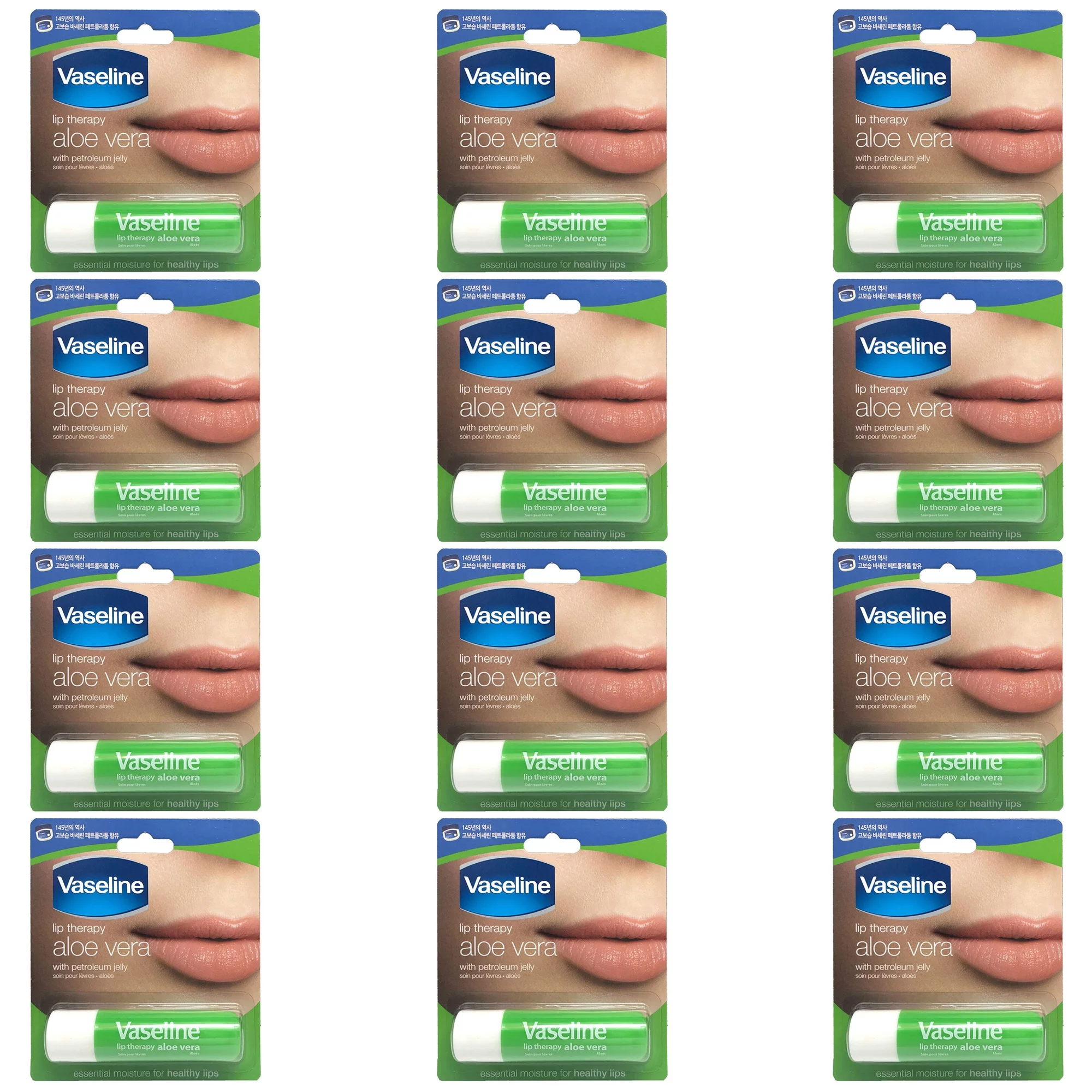 Pack of (12) Vaseline Lip Therapy Aloe Vera Lip Balm, 4.8 g
