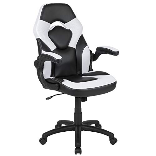 Flash Furniture X10 High-Back LeatherSoft Racing Style Gaming Chair with Flip-Up Arms, Ergonomic Padded Swivel Computer Chair, Blue/Black