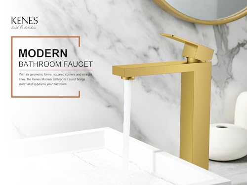 KENES Brushed Nickel Vessel Sink Facuet Single Handle Tall Bathroom Sink Faucet Vanity Bathroom Faucet Basin Mixer Tap with Water Supply Hose and Pop Up Sink Drain, LJ-9031A
