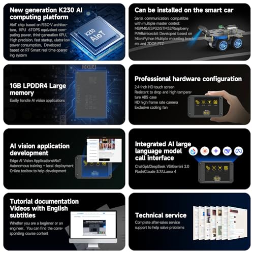 Yahboom K230 AI Development Board 1.6GHz High-performance chip/2.4-inch Display/Open Source Robot Maker Python, Supports AI Visual Recognition CanMV Sensor (with Adjustable Bracket)