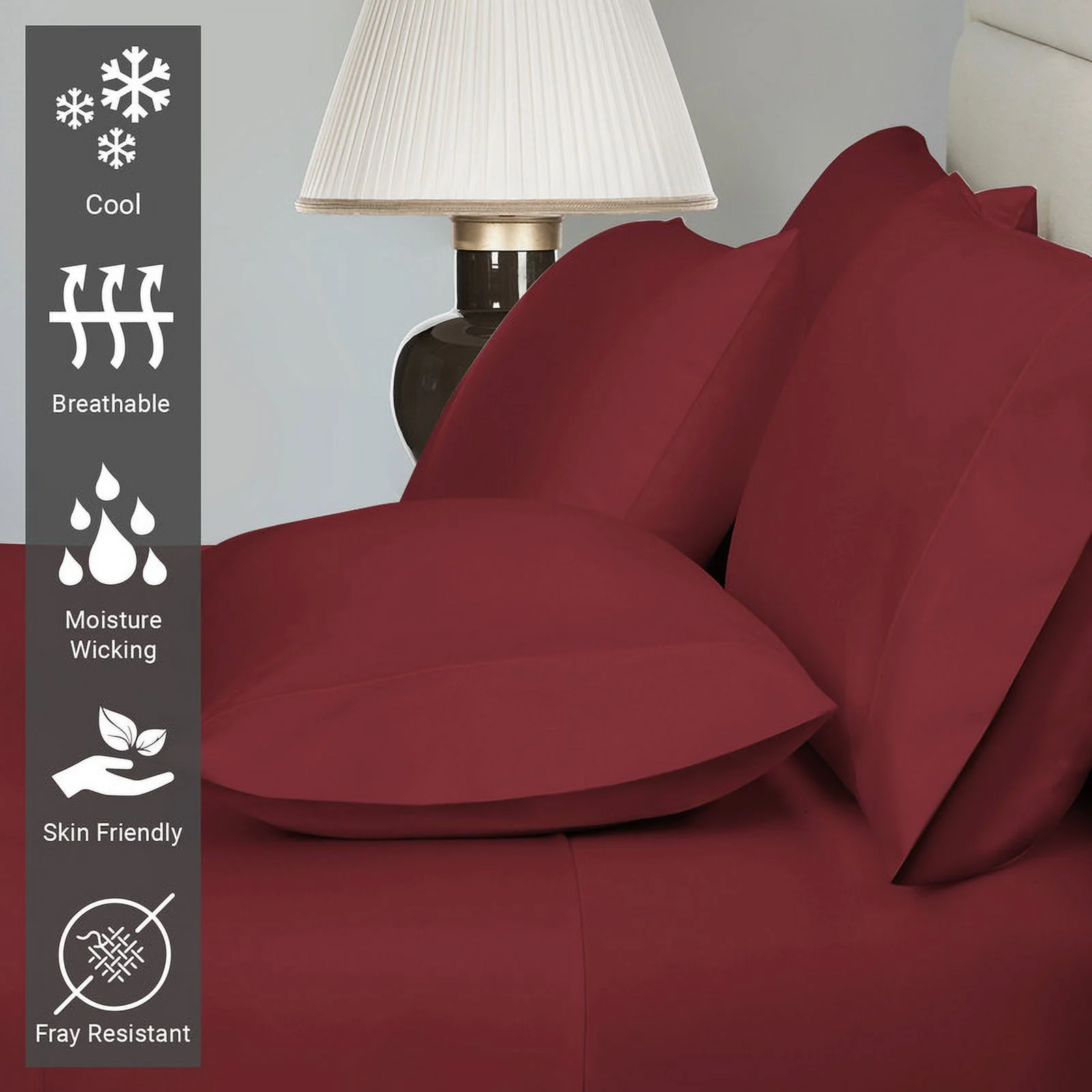 Pizuna 400 Thread Count 6Pc Rio Red Luxury Bed Sheets Set King With 4 Pillow Cases, 100% Long Staple Cotton Sateen Sheets King, Light Weight Soft Bed Sheets Fits Upto 15Inch, 6Pc Value Pack