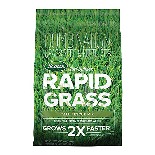 Scotts Turf Builder Rapid Grass Tall Fescue Mix, Combination Grass Seed and Fertilizer, Grows Green Grass in Just Weeks, 5.6 lbs.