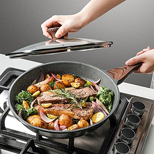 SENSARTE Nonstick Ceramic Frying Pan Skillet with Lid, 12.5 Inch Omelet Pan, Healthy Non Toxic Chefs Pan, Induction Compatible Egg Pan with Heat Resistant Handle, PFAS-Free