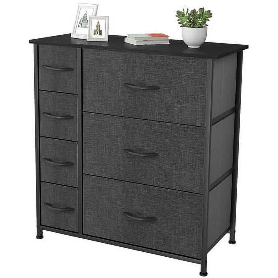 DWVO 7 Drawers High Dresser Bedroom Living Room Storage Tower Organizer for Kids, Black Grey