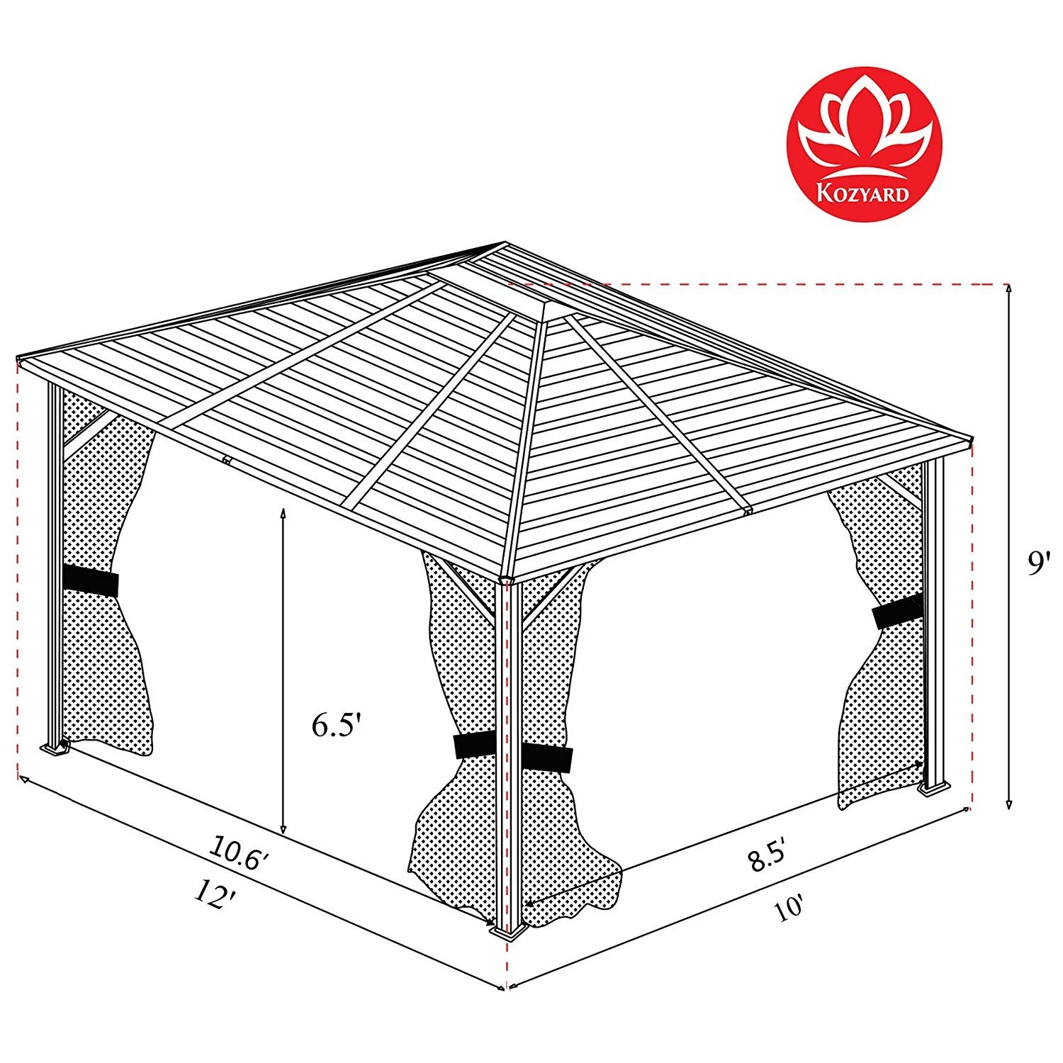Kozyard Caesar 10 Ft. W x 12 Ft. D Hardtop Permanent Gazebo