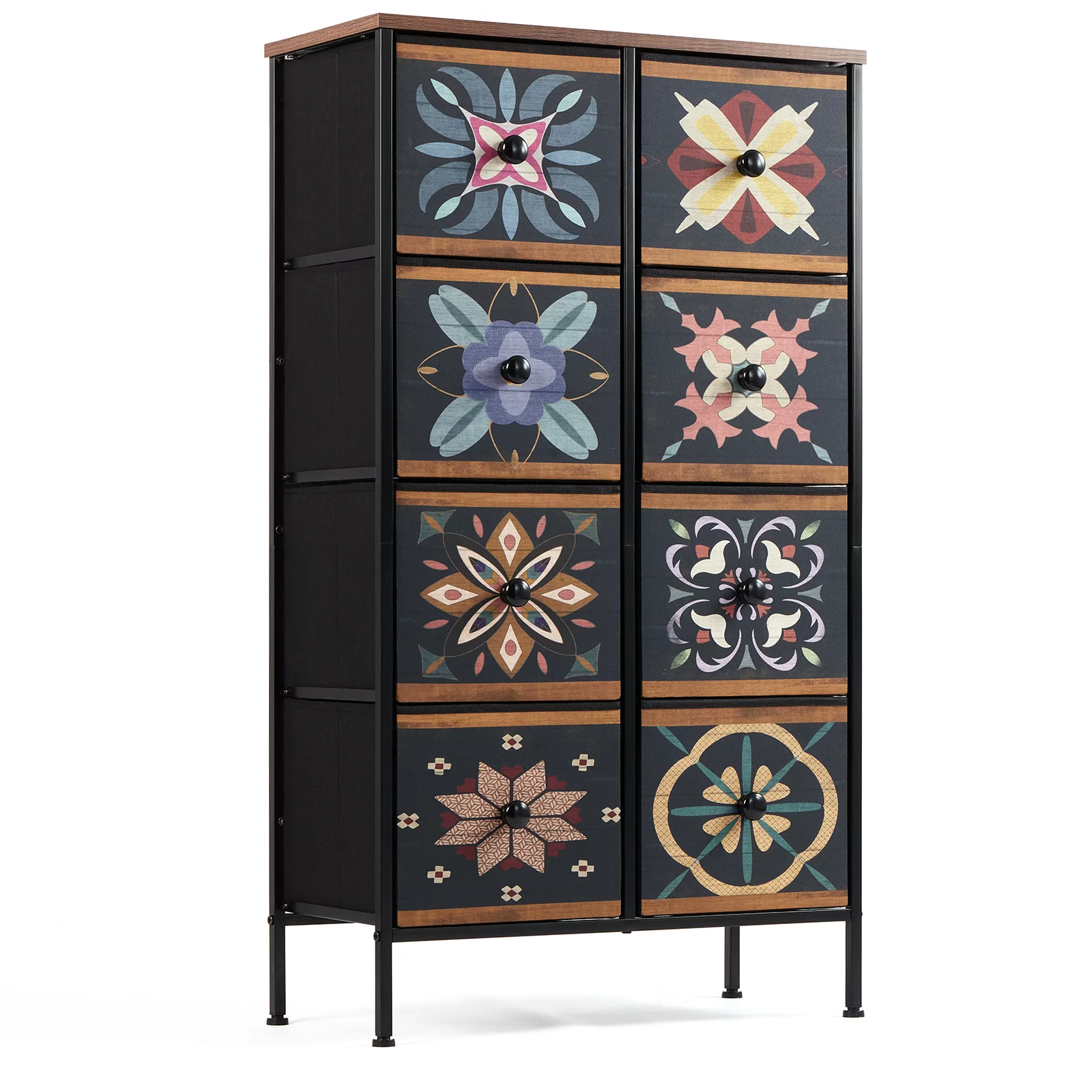 EnHomee 8 Drawer Bedroom Dresser, Bedroom Furniture Tall Dressers & Chests of Drawers with Unique Pattern for Closet Slim Doubel Dresser for Bedroom ，Colorful