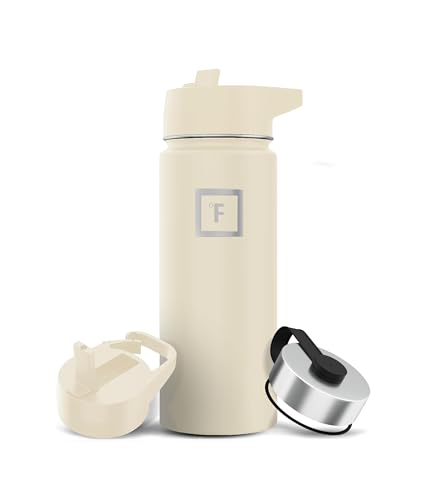 IRON °FLASK Camping & Hiking Hydration Flask with 3 Lids - Stainless Steel, Double Walled & Vacuum Insulated Water Bottle - Leak Proof & BPA Free (Midnight Black, Straw - 40 oz)