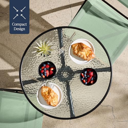 Best Choice Products 3-Piece Patio Bistro Dining Furniture Set w/Glass Tabletop, 2 Folding Chairs, Steel Frame, Polyester Fabric - Gray