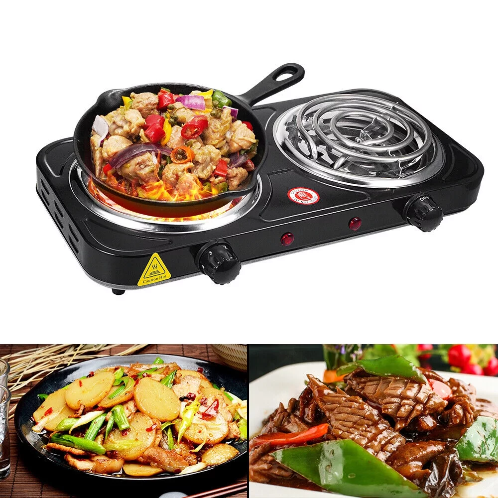 KingFurt Hot Plate Kitchen Double-burner Electric Stove Multi-turn Heating Tubes Double Multifunction Temperature Control 220v2000W