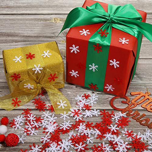 WILLBOND 500 Pieces Christmas Winter Snowflakes Table Confetti Decorations White and Red Non-Woven Hanging Snowflakes for Christmas Tree Window Wedding Birthday Holiday Party Decorations