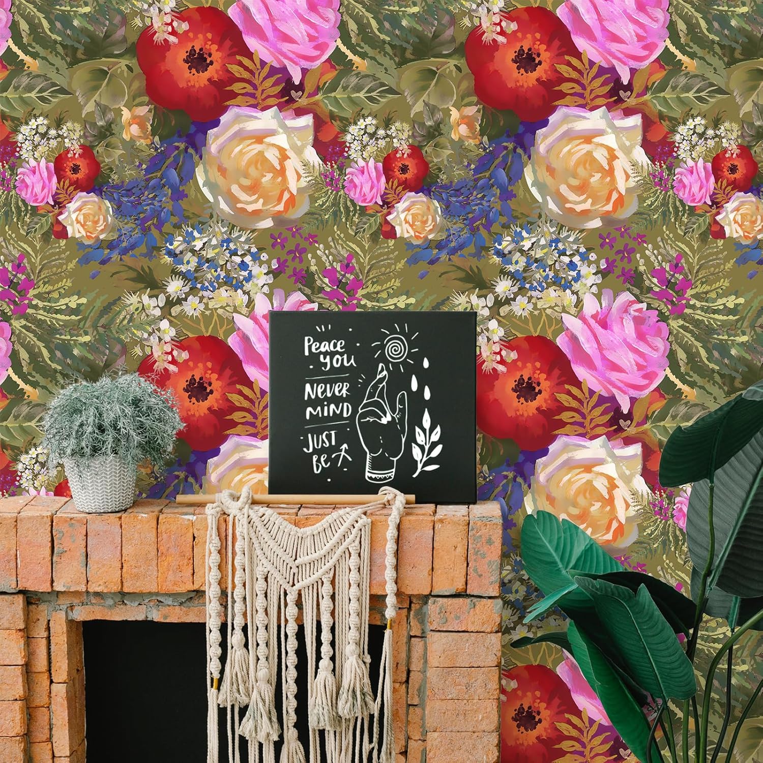 VEELIKE Garden Floral Peel and Stick Wallpaper Vintage Floral Wallpaper Mural Self Adhesive Green Botanical Wallpaper 17.7''x118'' Removable Wallpaper Green Contact Paper for Walls Cabinets Bedroom