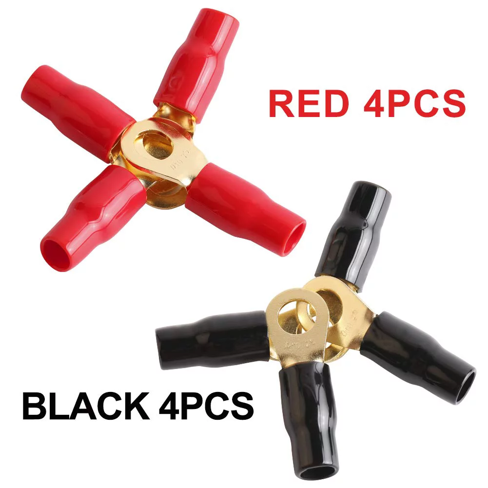 AIRIC 4 AWG Ring Terminal 3/8 inch Gold Plated Crimp Ring Terminals with Soft Boots Gold Wire Connectors Kit 8-Pack