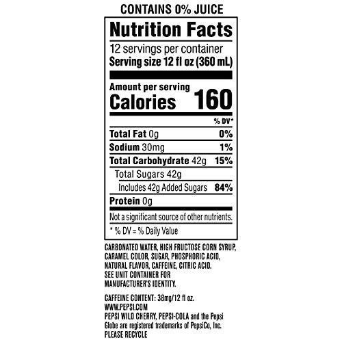 Pepsi Zero Sugar Cola Soda Pop, Wild Cherry, 12oz Cans (12 Pack)