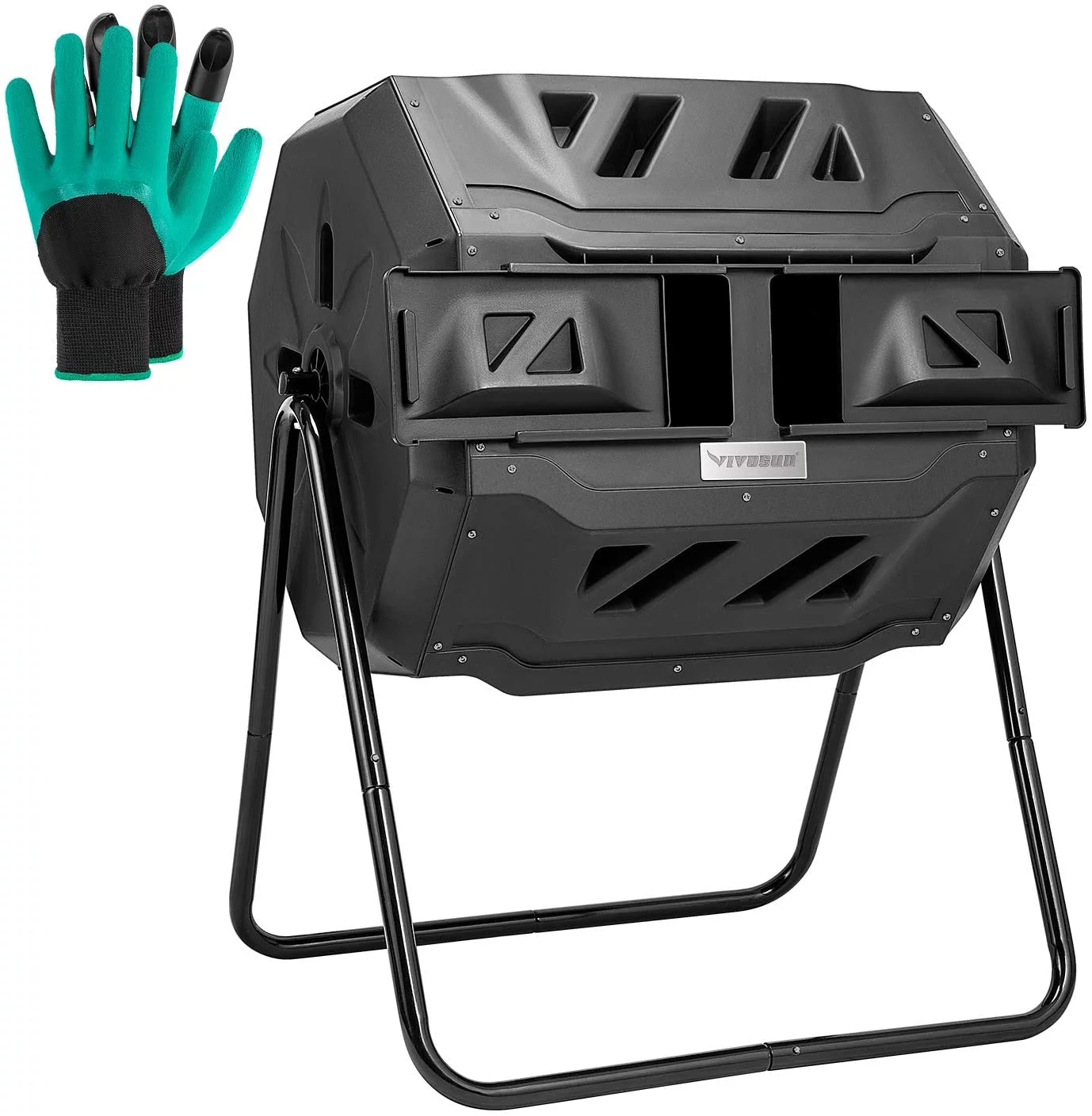 VIVOSUN Tumbling Composter Dual Rotating Batch Compost Bin 43 Gallon Black