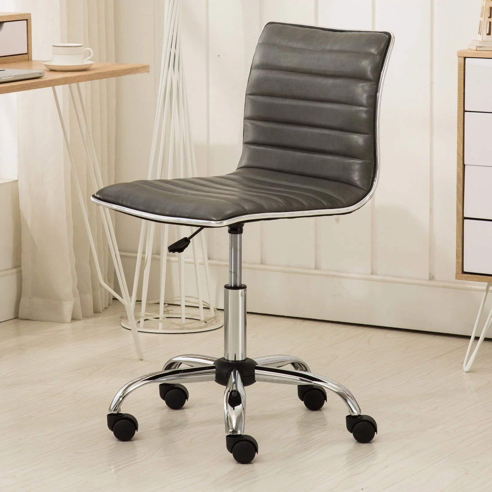 Roundhill Furniture Fremo Chromel Adjustable Air Lift Office Chair, White