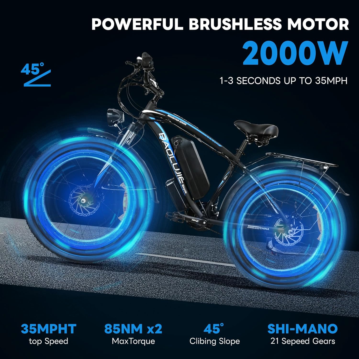 Two 2000W Electric Bikes for Adults with 48V 20Ah Removable Batteries Shi-Mano 21 Speed 80Miles 35MPH Ebike with Lockable Fork Suspension Hydraulic Disc Brake(Blue + Blue)