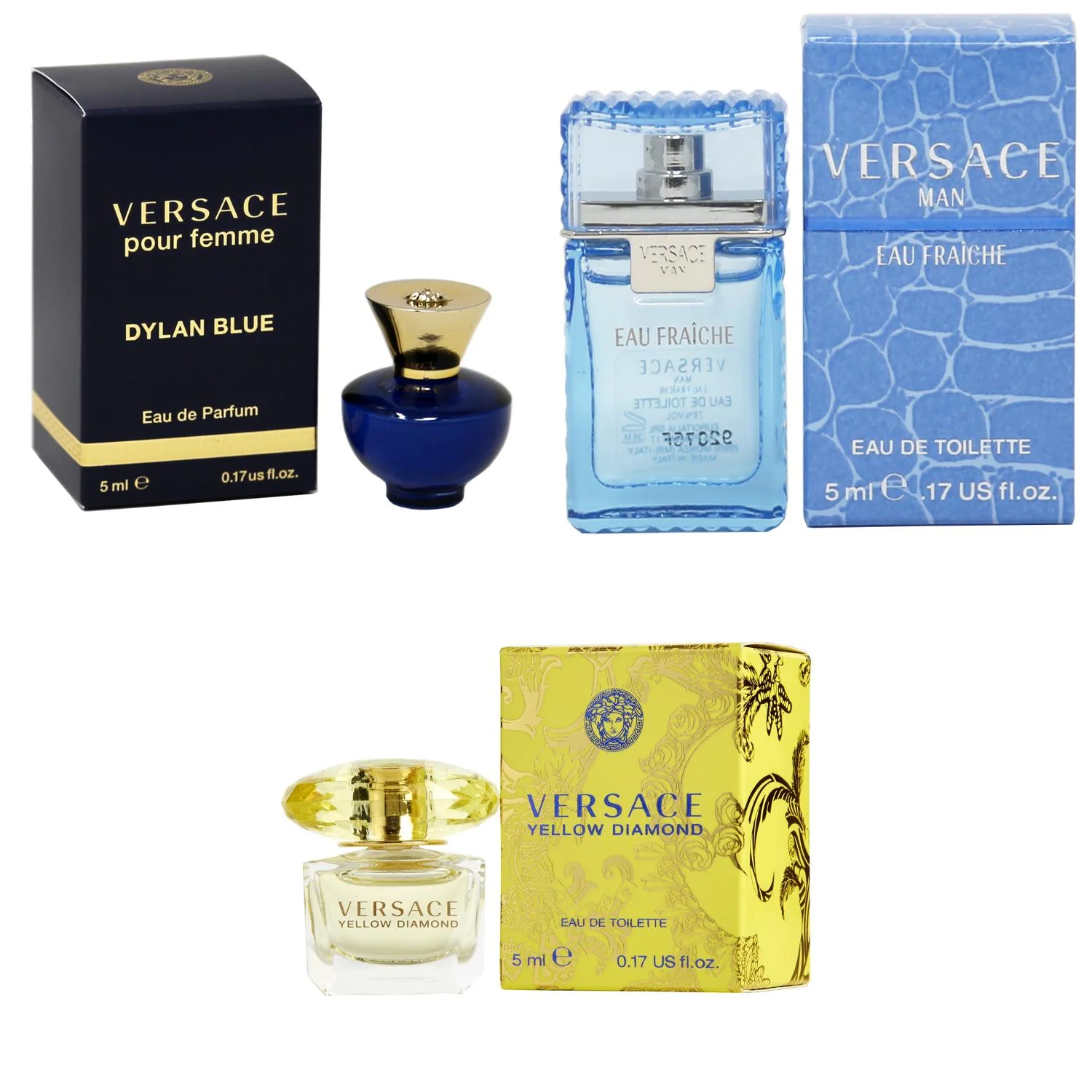 Versace Dylan Blue Femme EDP, Man Eau Fraiche EDT, Yellow Diamond  EDT - 5ml 3PK Kit